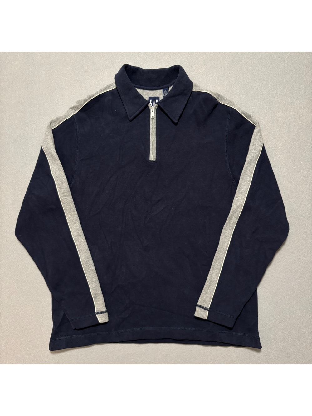 VTG Y2K 90's Gap 1/4 Zip Striped Pullover Collared Polo Sweatshirt Men's M Navy